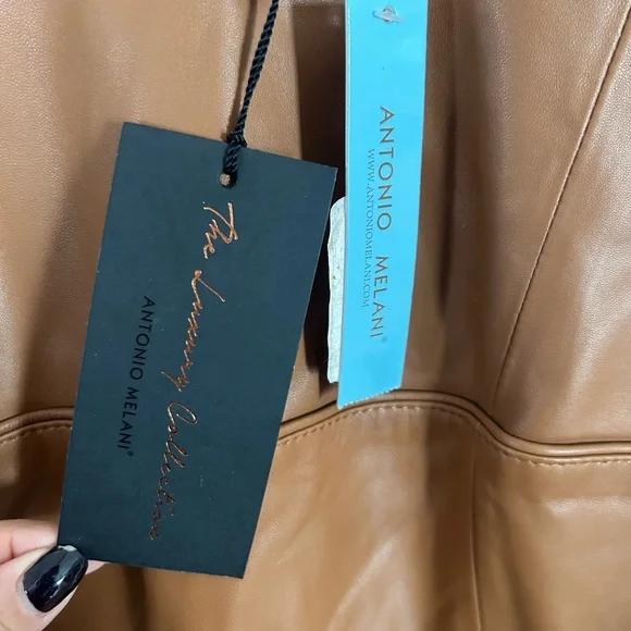 ANTONIO MELANI Tan Leather Midi Dress NWT - Picture 2 of 8